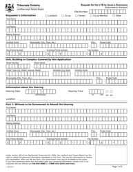 Request for the Ltb to Issue a Summons - Ontario, Canada