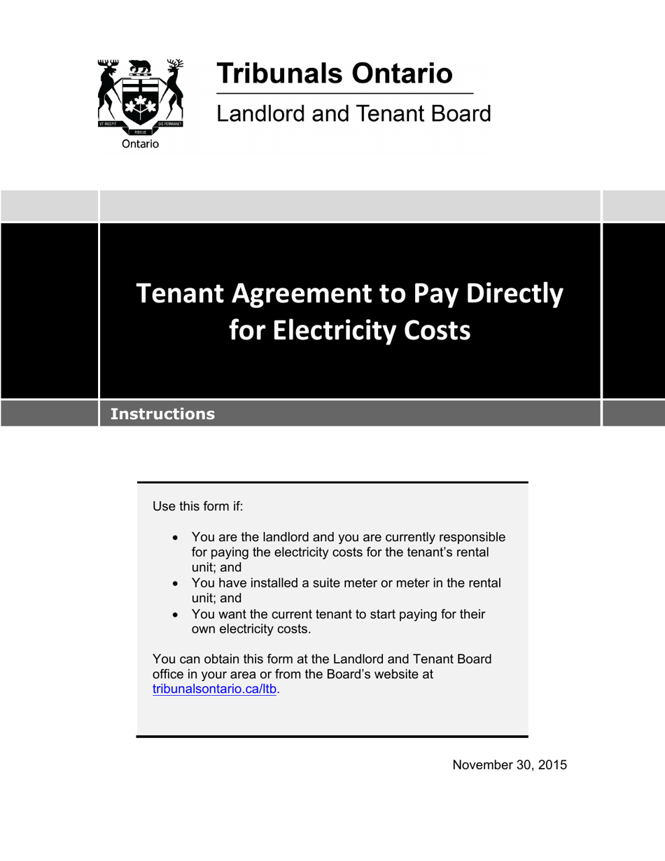 Instructions for Tenant Agreement to Pay Directly for Electricity Costs - Ontario, Canada, Page 1