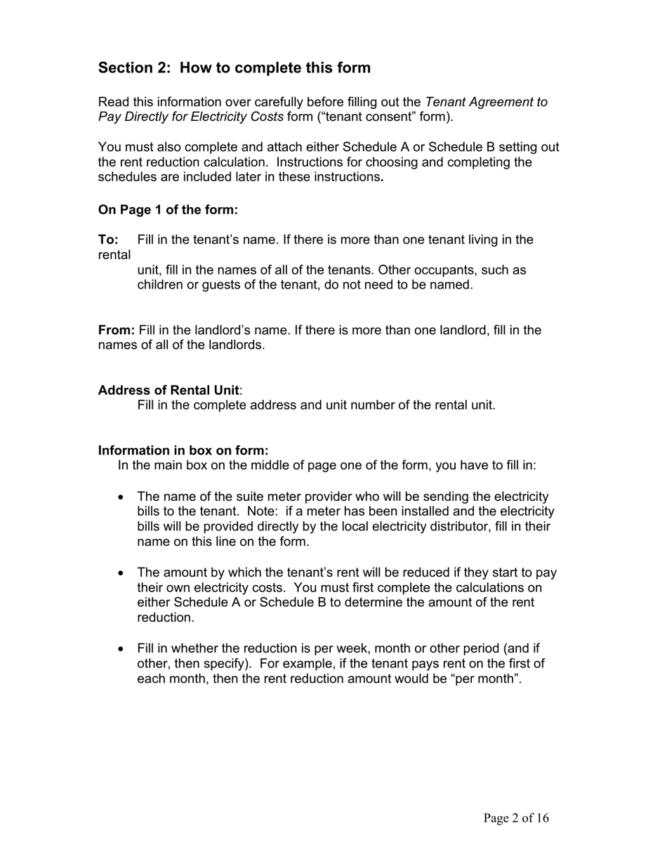 Instructions for Tenant Agreement to Pay Directly for Electricity Costs - Ontario, Canada, Page 3