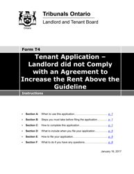 Instructions for Form T4 Tenant Application - Landlord Did Not Comply With an Agreement to Increase the Rent Above the Guideline - Ontario, Canada