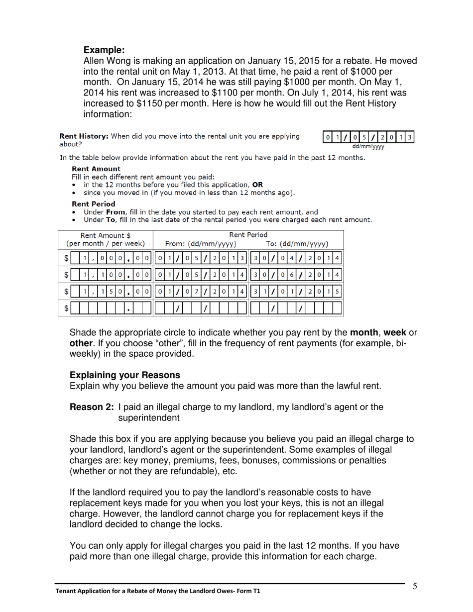 Instructions for Form T1 Tenant Application for a Rebate of Money the Landlord Owes - Ontario, Canada, Page 6