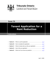 Document preview: Instructions for Form T3 Tenant Application for a Rent Reduction - Ontario, Canada