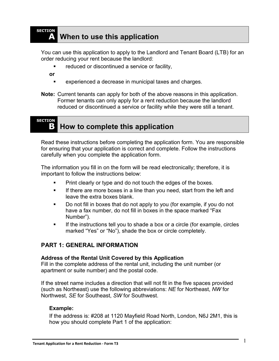 Instructions for Form T3 Tenant Application for a Rent Reduction - Ontario, Canada, Page 2