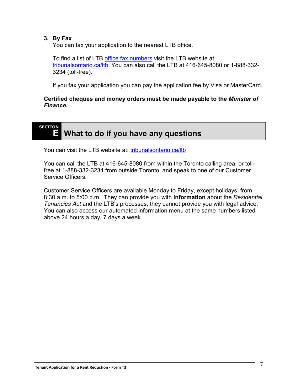 Instructions for Form T3 Tenant Application for a Rent Reduction - Ontario, Canada, Page 8
