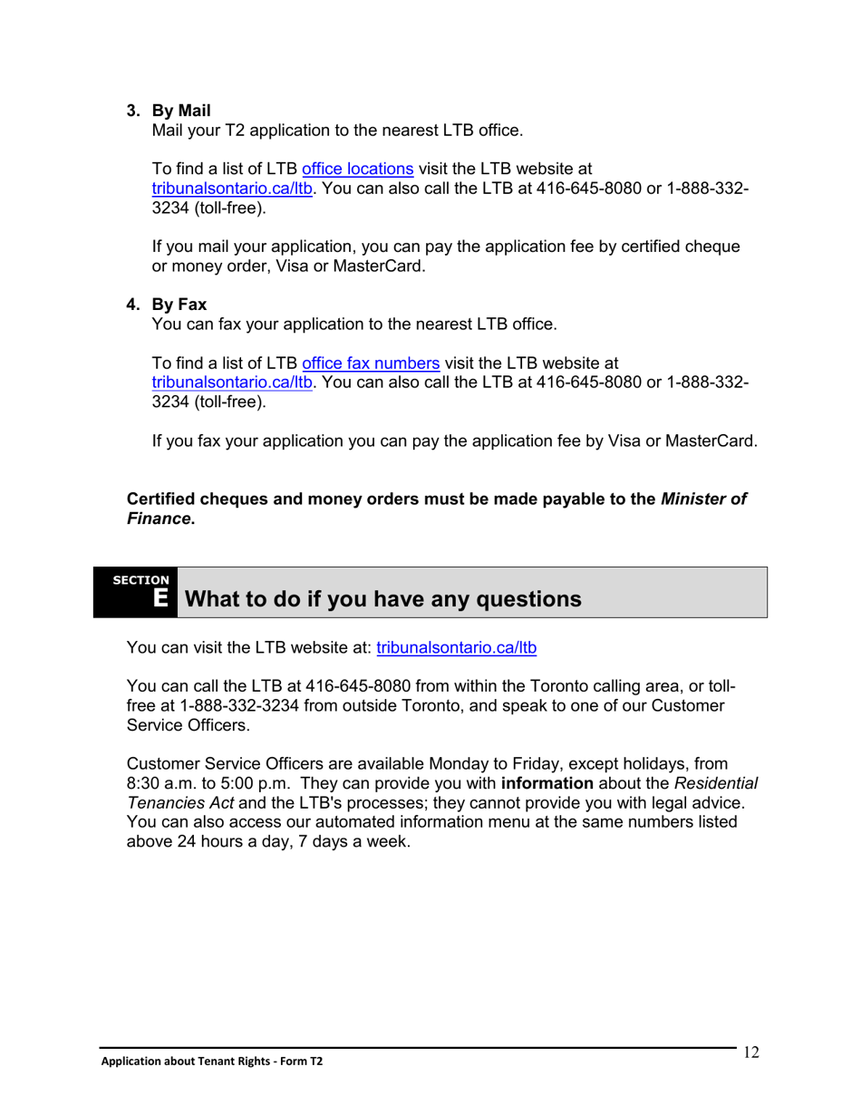 Instructions for Form T2 Application About Tenant Rights - Ontario, Canada, Page 13