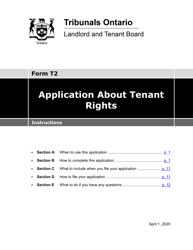 Instructions for Form T2 Application About Tenant Rights - Ontario, Canada