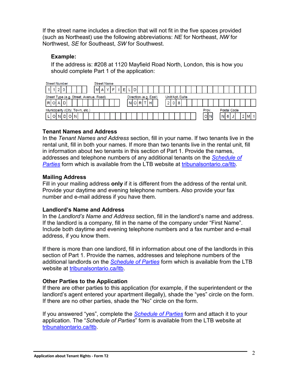 Instructions for Form T2 Application About Tenant Rights - Ontario, Canada, Page 3