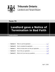 Document preview: Instructions for Form T5 Landlord Gave a Notice of Termination in Bad Faith - Ontario, Canada