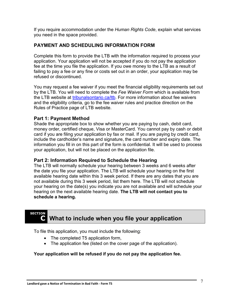 Instructions for Form T5 Landlord Gave a Notice of Termination in Bad Faith - Ontario, Canada, Page 8