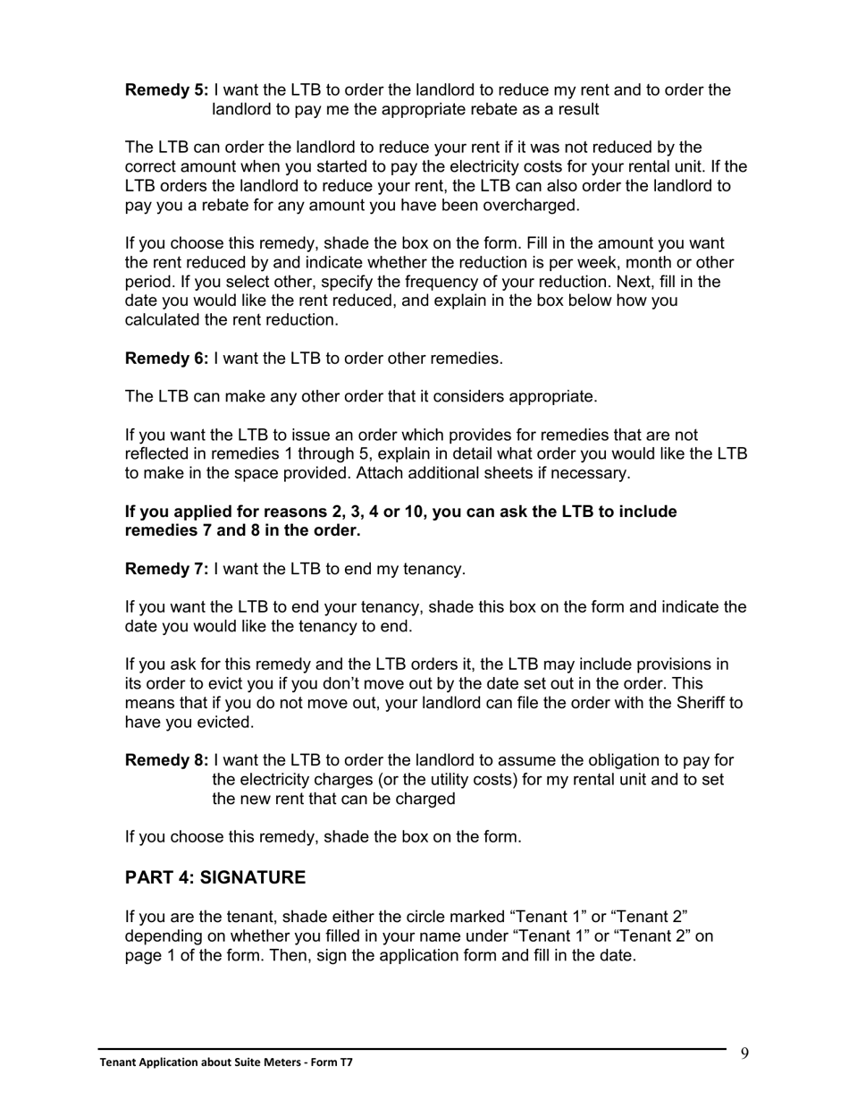 Instructions for Form T7 Tenant Application About Suite Meters - Ontario, Canada, Page 10