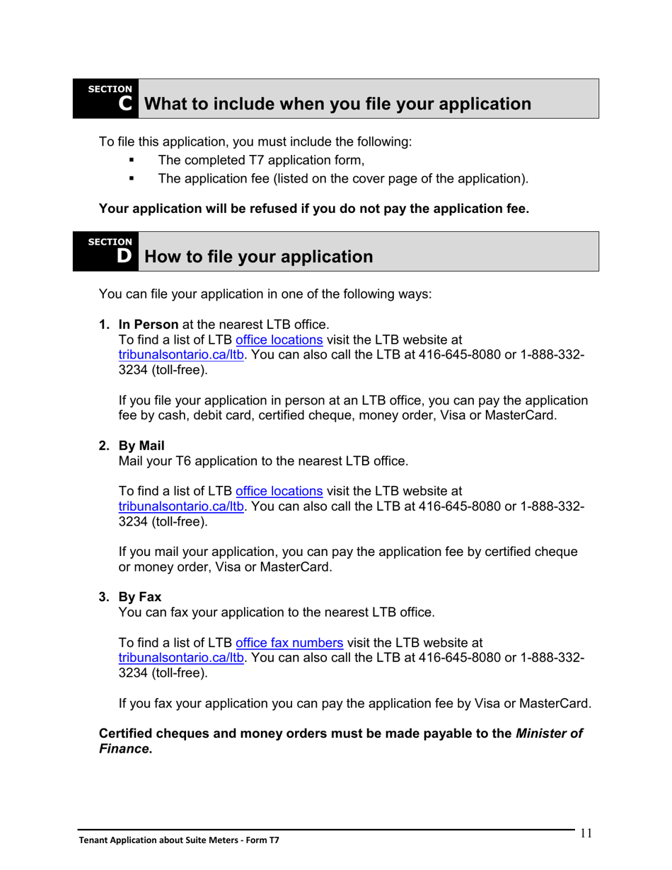 Instructions for Form T7 Tenant Application About Suite Meters - Ontario, Canada, Page 12