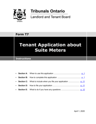 Instructions for Form T7 Tenant Application About Suite Meters - Ontario, Canada