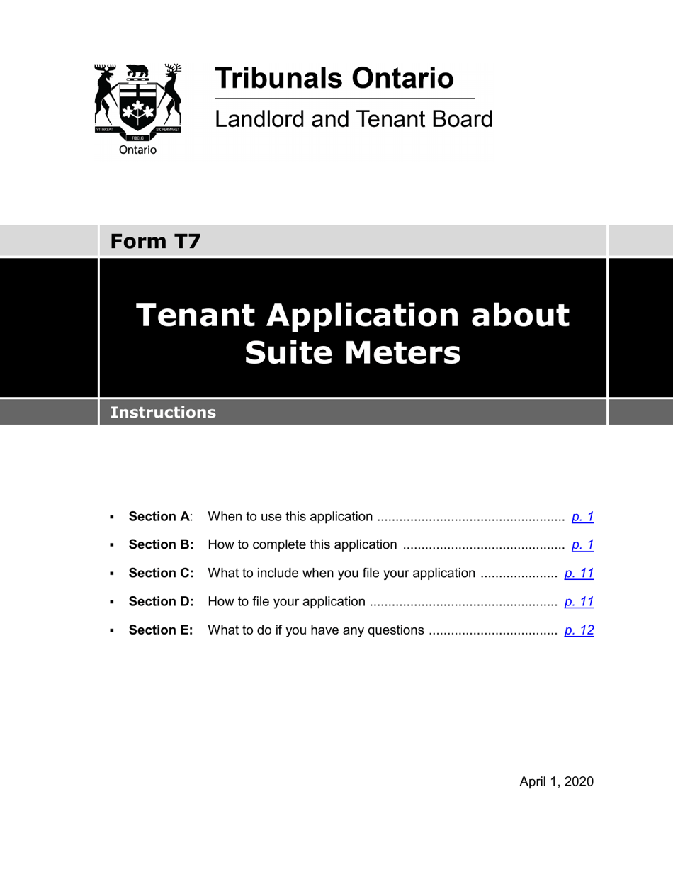 Instructions for Form T7 Tenant Application About Suite Meters - Ontario, Canada, Page 1