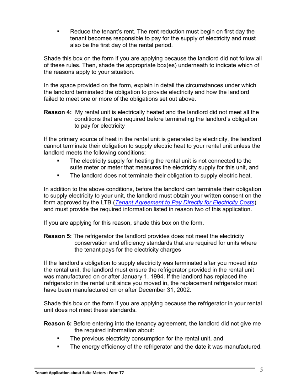 Instructions for Form T7 Tenant Application About Suite Meters - Ontario, Canada, Page 6