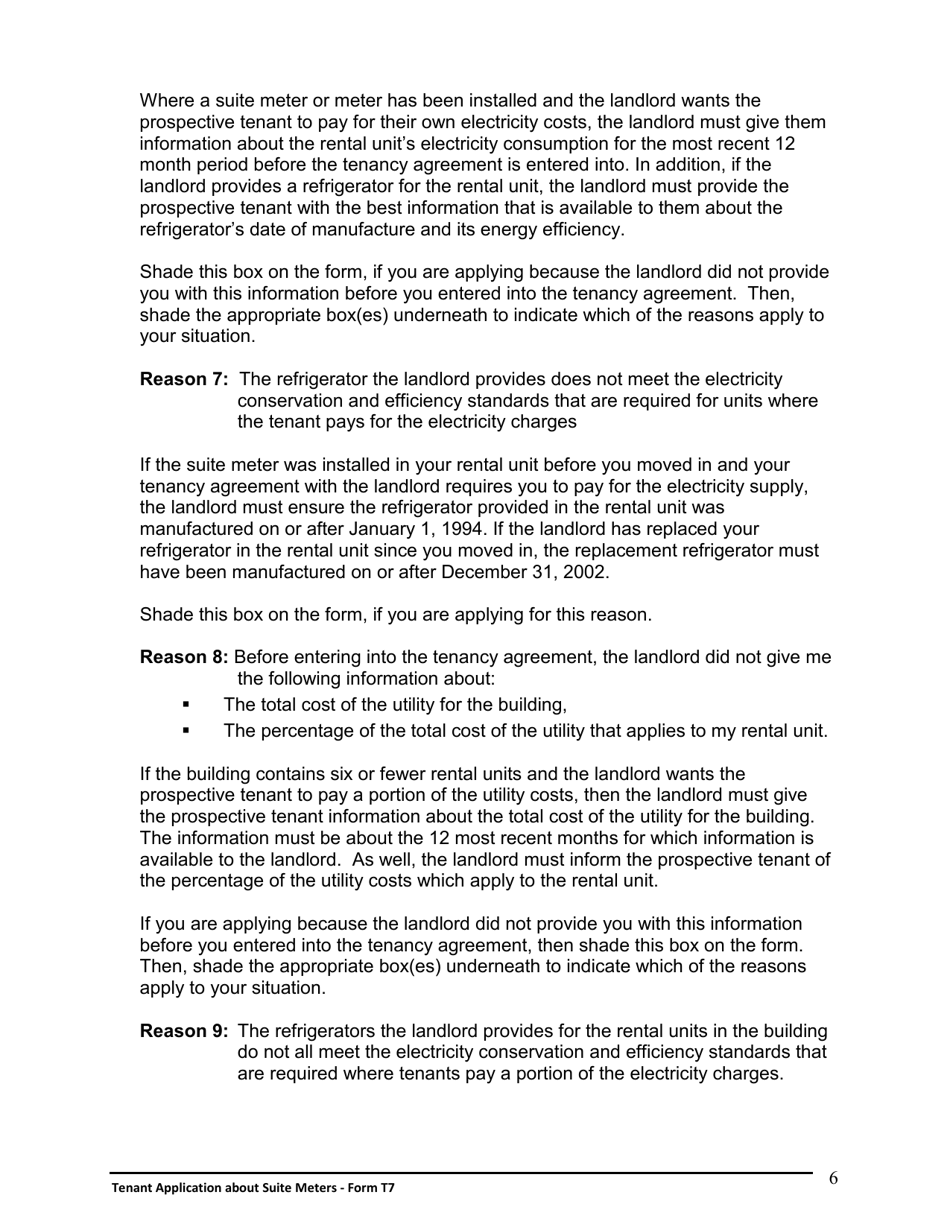 Instructions for Form T7 Tenant Application About Suite Meters - Ontario, Canada, Page 7