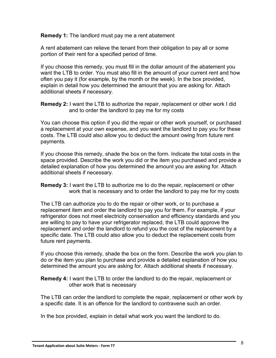 Instructions for Form T7 Tenant Application About Suite Meters - Ontario, Canada, Page 9