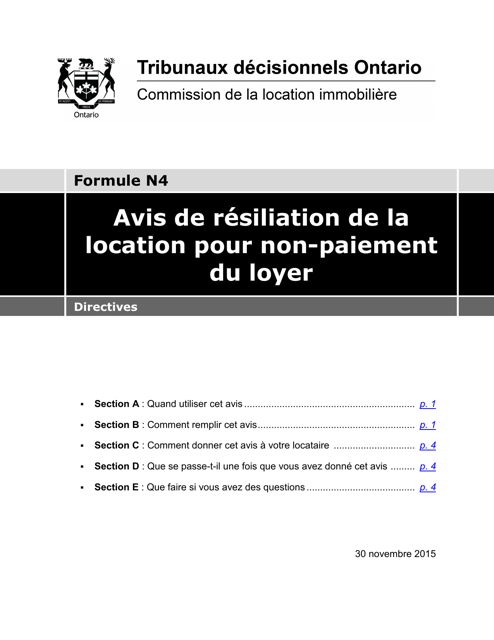 Instruction pour Forme N4 Avis De Resiliation De La Location Pour Non-paiement Du Loyer - Ontario, Canada (French)