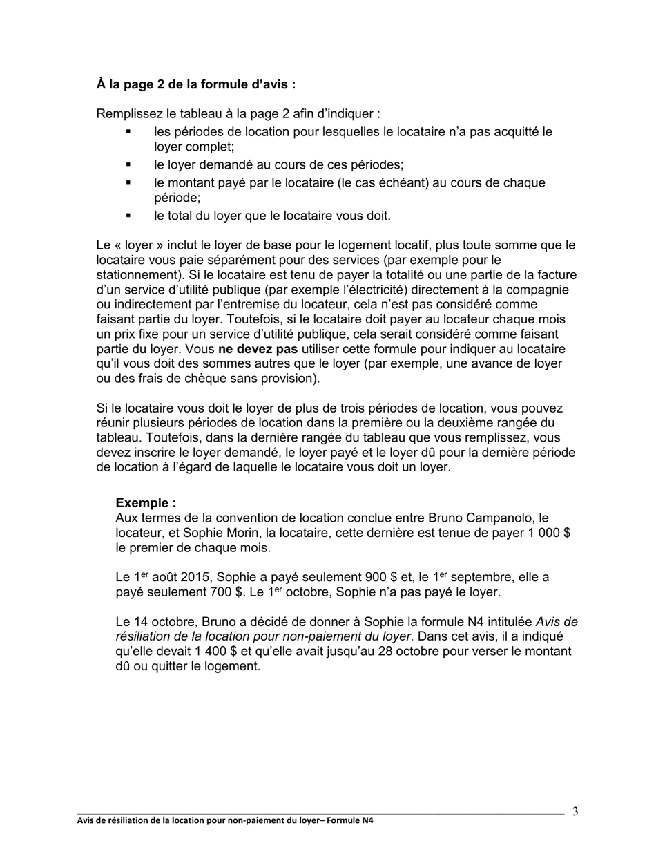 Instruction pour Forme N4 Avis De Resiliation De La Location Pour Non-paiement Du Loyer - Ontario, Canada (French), Page 4