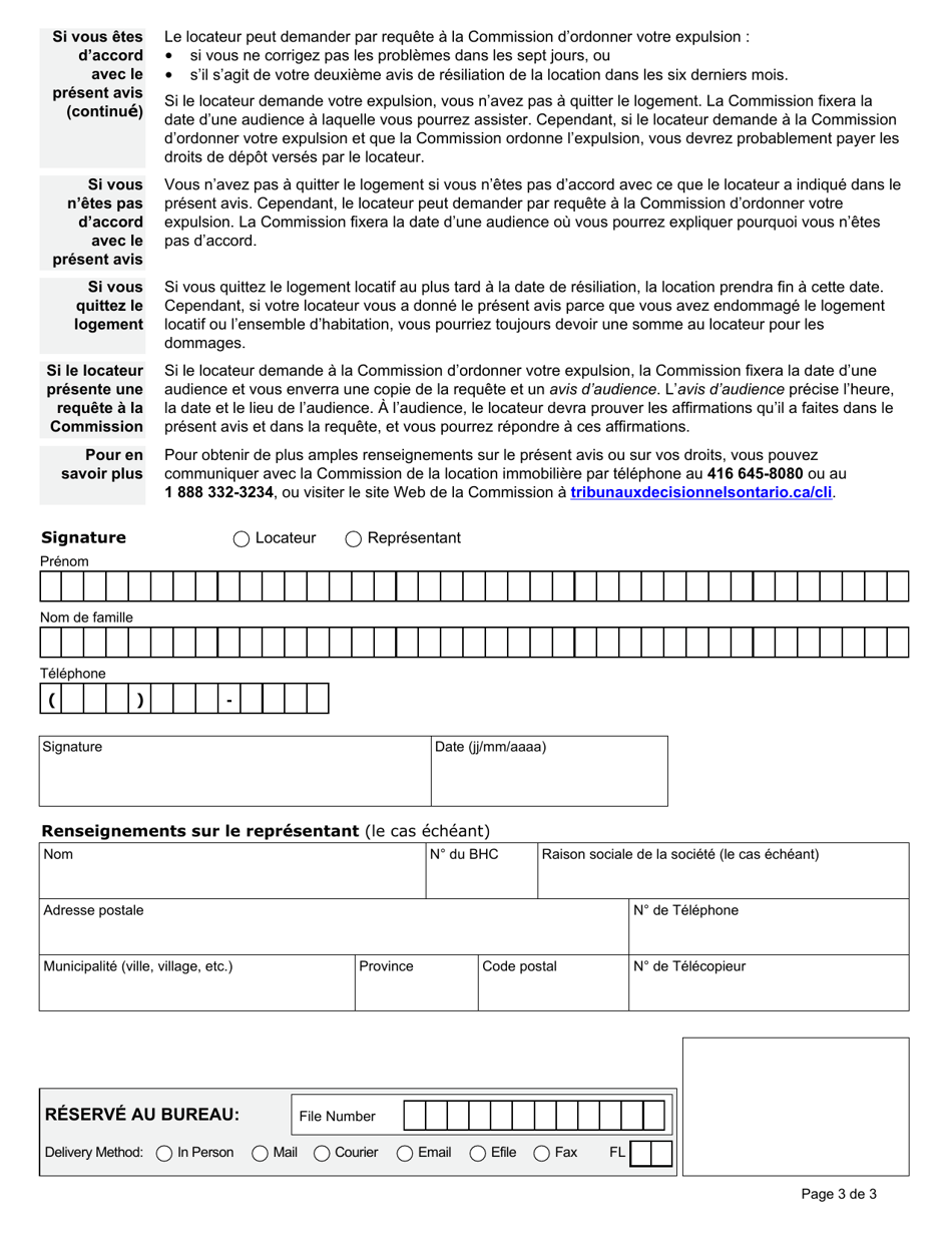 Forme N5 Avis De Resiliation De La Location En Raison Dentrave a La Jouissance Raisonnable, De Dommages Ou De Surpeuplement - Ontario, Canada (French), Page 3