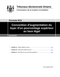 Document preview: Instruction pour Forme N10 Convention D'augmentation Du Loyer D'un Pourcentage Superieur Au Taux Legal - Ontario, Canada (French)