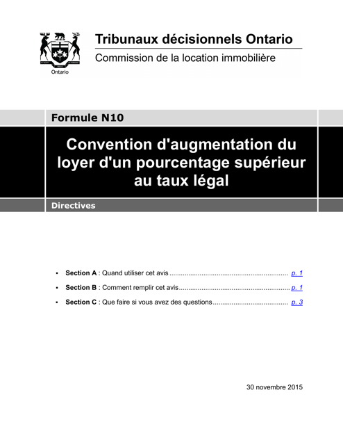 Instruction pour Forme N10 Convention D'augmentation Du Loyer D'un Pourcentage Superieur Au Taux Legal - Ontario, Canada (French)