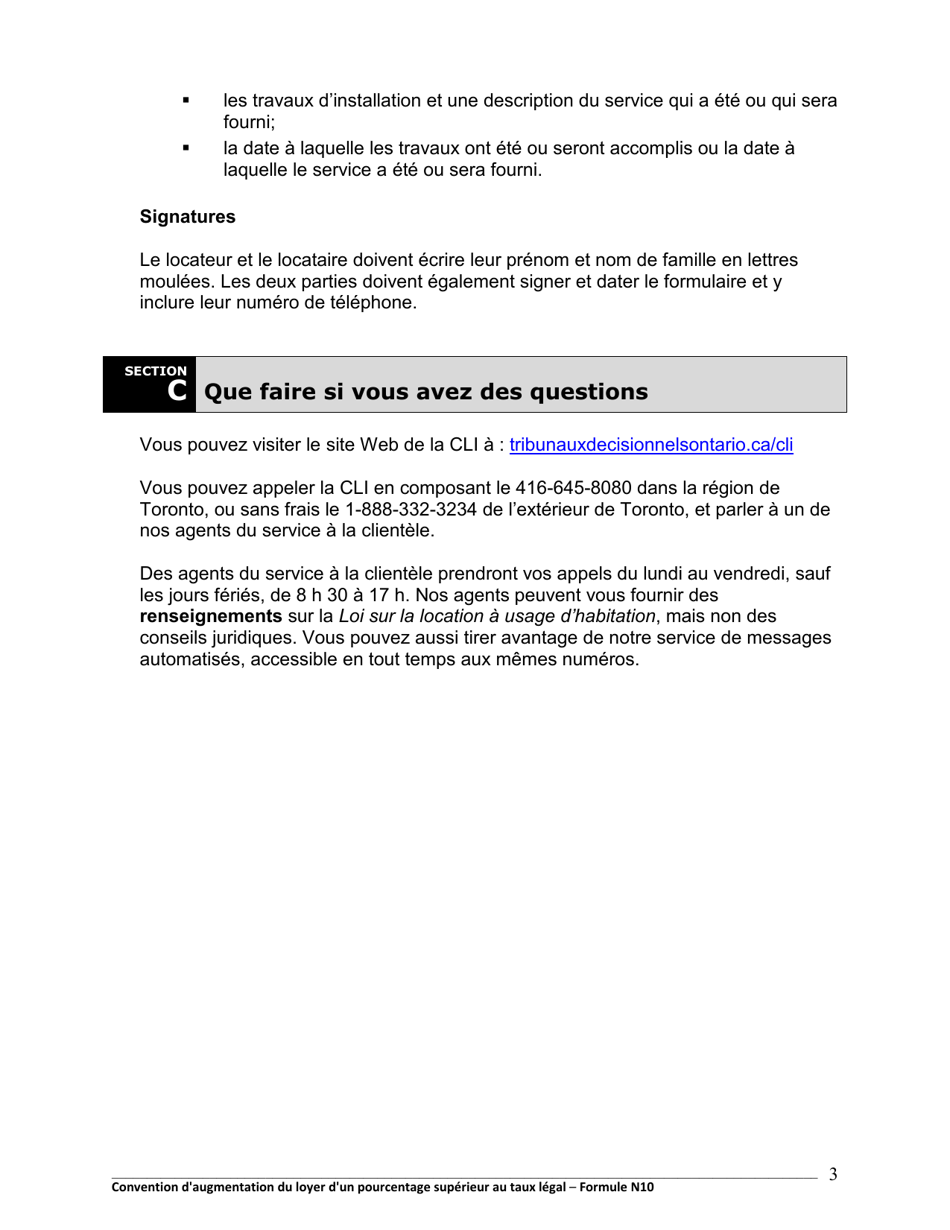 Instruction pour Forme N10 Convention Daugmentation Du Loyer Dun Pourcentage Superieur Au Taux Legal - Ontario, Canada (French), Page 4