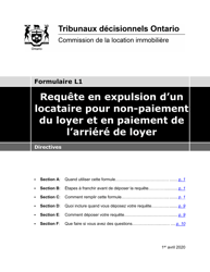 Document preview: Instruction pour Forme L1 Requete En Expulsion D'un Locataire Pour Non-paiement Du Loyer Et En Paiement De L'arriere De Loyer - Ontario, Canada (French)