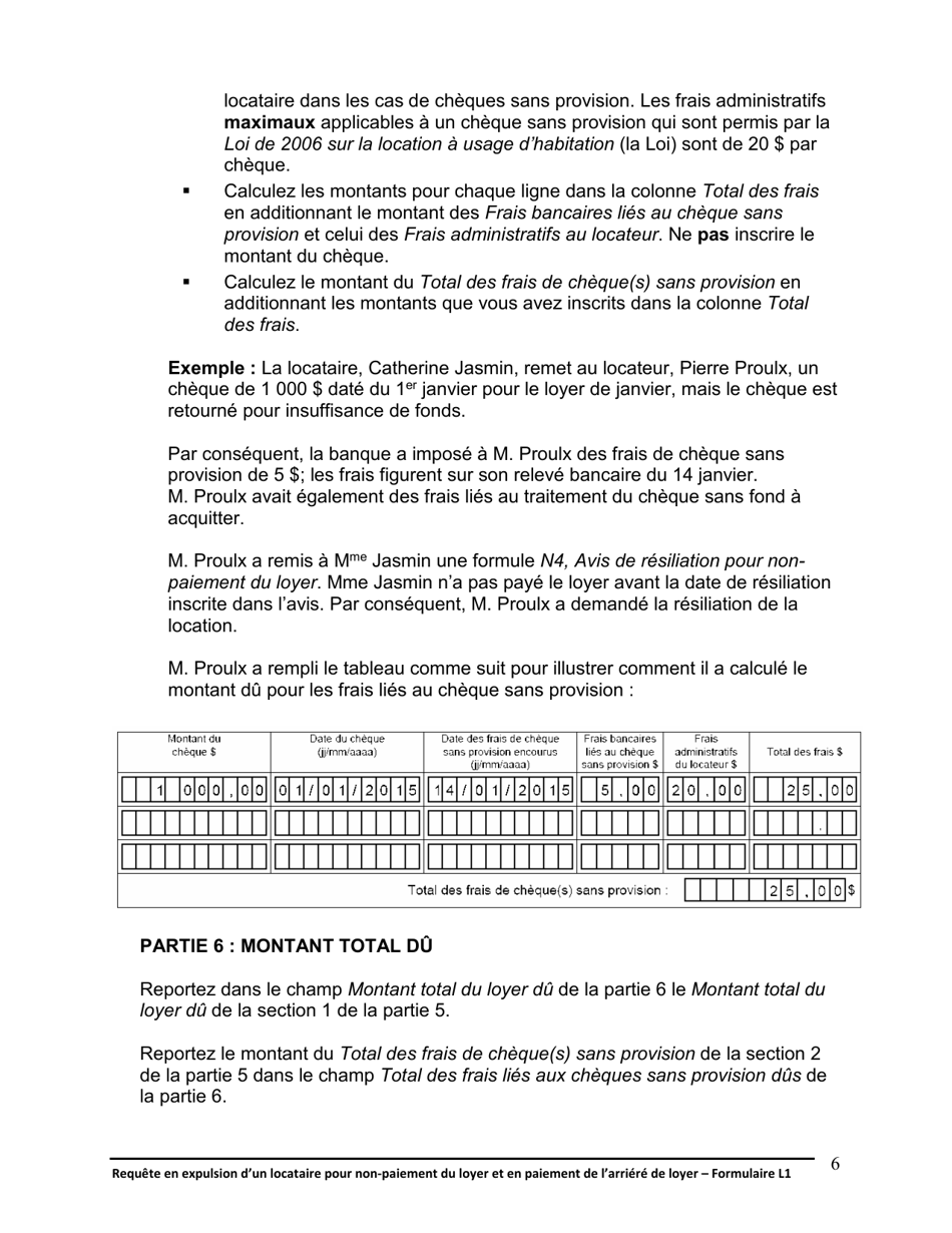 Instruction pour Forme L1 Requete En Expulsion Dun Locataire Pour Non-paiement Du Loyer Et En Paiement De Larriere De Loyer - Ontario, Canada (French), Page 7