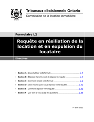 Document preview: Instruction pour Forme L2 Requete En Resiliation De La Location Et En Expulsion Du Locataire - Ontario, Canada (French)