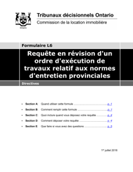 Document preview: Instruction pour Forme L6 Requete En Revision D&#039;un Ordre D&#039;execution De Travaux Relatif Aux Normes D&#039;entretien Provinciales - Ontario, Canada (French)