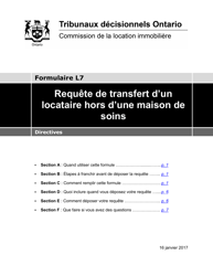Instruction pour Forme L7 Requete De Transfert D&#039;un Locataire Hors D&#039;une Maison De Soins - Ontario, Canada (French)
