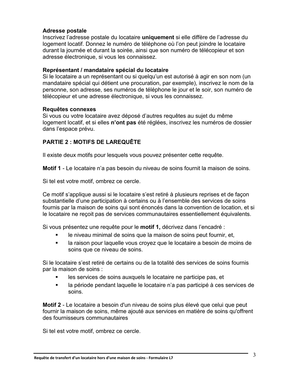 Instruction pour Forme L7 Requete De Transfert Dun Locataire Hors Dune Maison De Soins - Ontario, Canada (French), Page 4