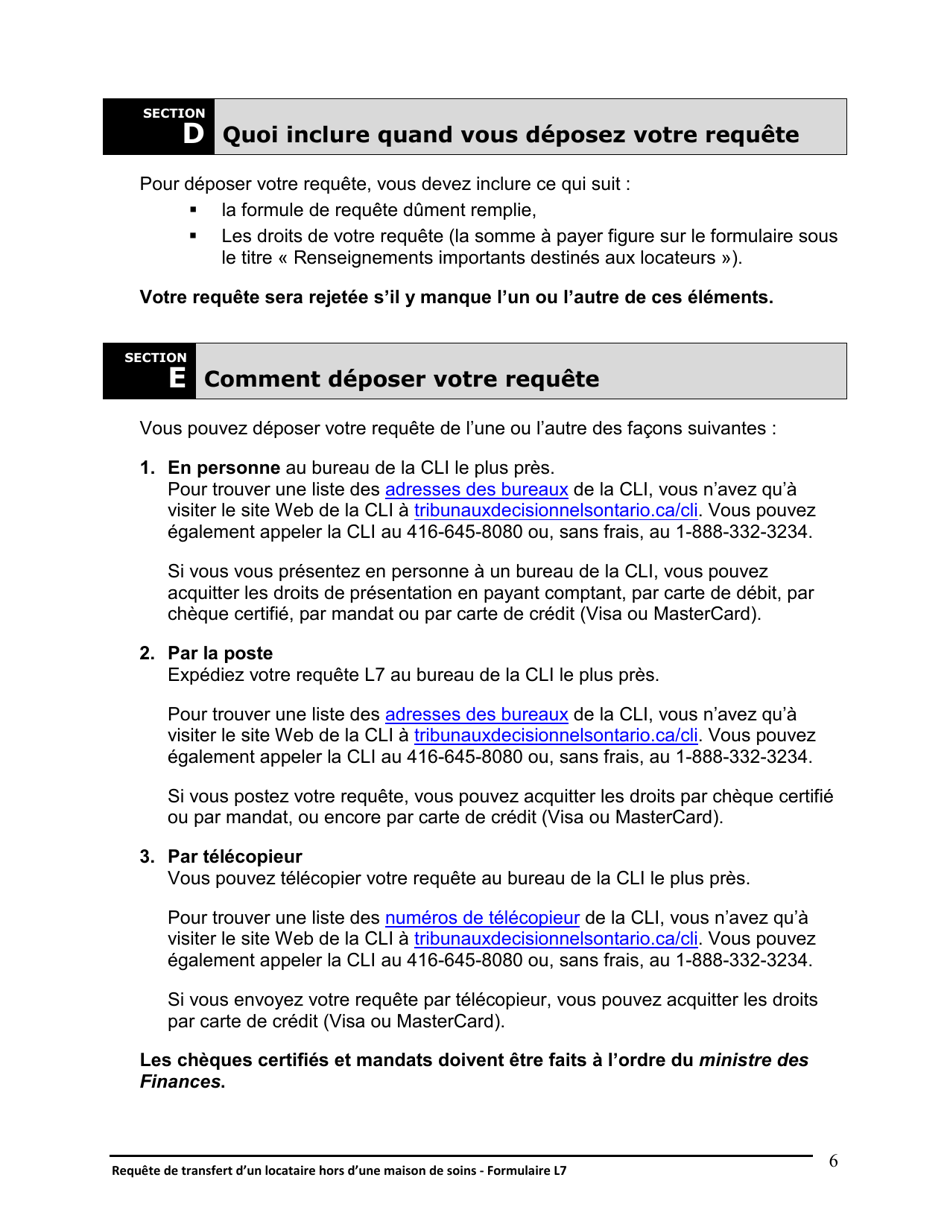 Instruction pour Forme L7 Requete De Transfert Dun Locataire Hors Dune Maison De Soins - Ontario, Canada (French), Page 7