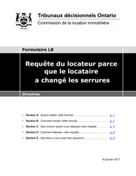 Document preview: Instruction pour Forme L8 Requete Du Locateur Parce Que Le Locataire a Change Les Serrures - Ontario, Canada (French)