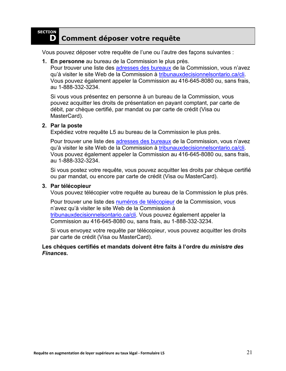 Instruction pour Forme L5 Requete En Augmentation De Loyer Superieure Au Taux Legal - Ontario, Canada (French), Page 22