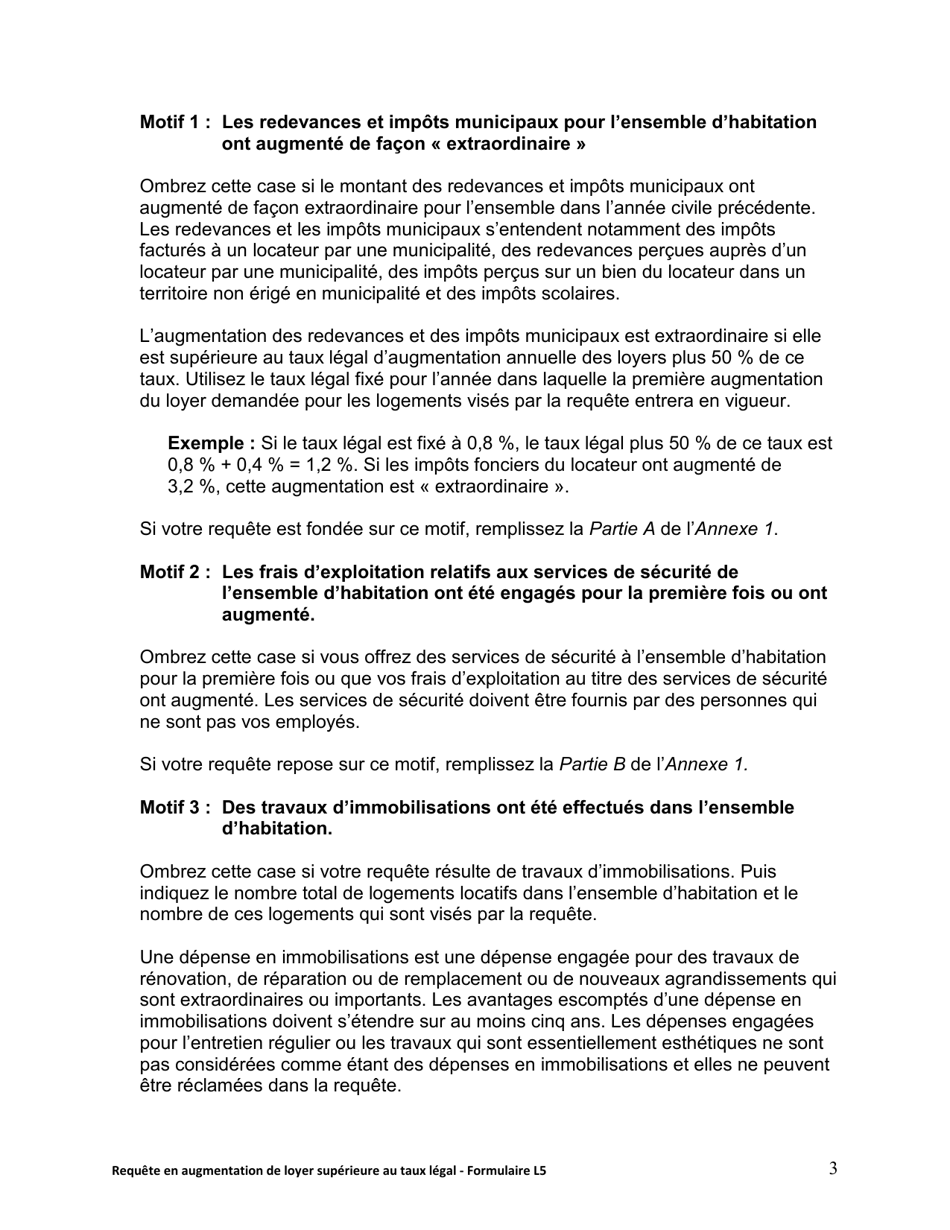 Instruction pour Forme L5 Requete En Augmentation De Loyer Superieure Au Taux Legal - Ontario, Canada (French), Page 4