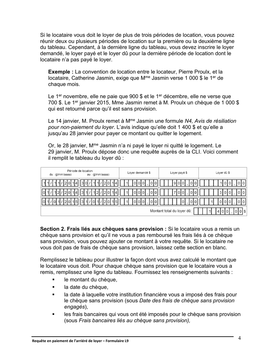 Instruction pour Forme L9 Requete En Paiement De Larriere De Loyer - Ontario, Canada (French), Page 5
