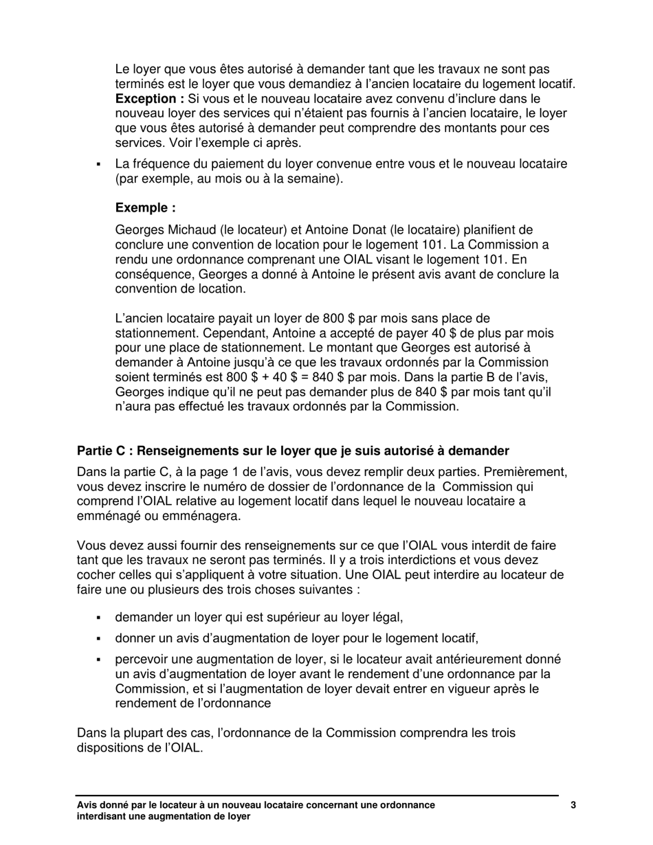 Instruction pour Avis Donne Par Le Locateur a Un Nouveau Locataire Concernant Une Ordonnance Interdisant Une Augmentation De Loyer - Ontario, Canada (French), Page 4