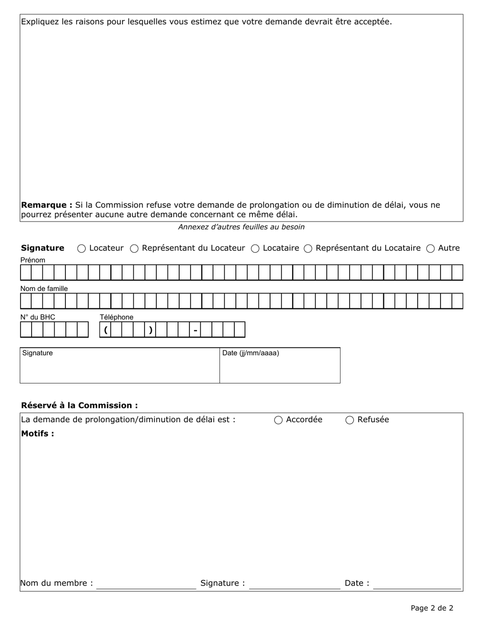 Demande De Prolongation Ou De Diminution De Delai - Ontario, Canada (French), Page 2