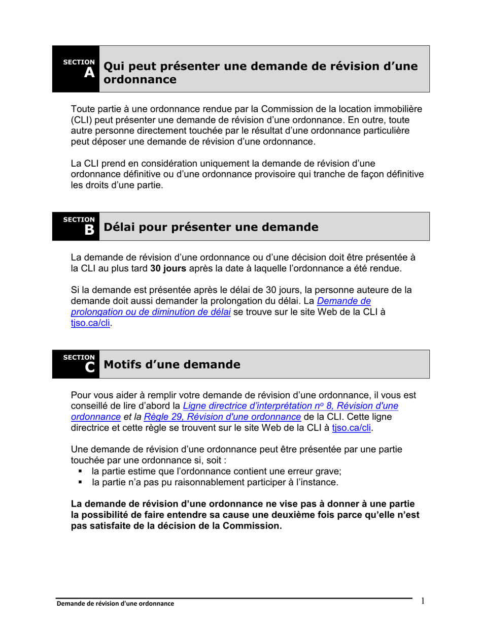 Instruction pour Demande De Revision Dune Ordonnance - Ontario, Canada (French), Page 2