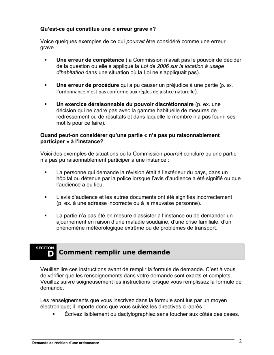 Instruction pour Demande De Revision Dune Ordonnance - Ontario, Canada (French), Page 3