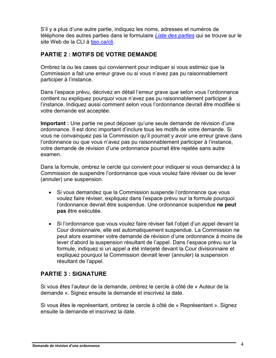 Instruction pour Demande De Revision Dune Ordonnance - Ontario, Canada (French), Page 5