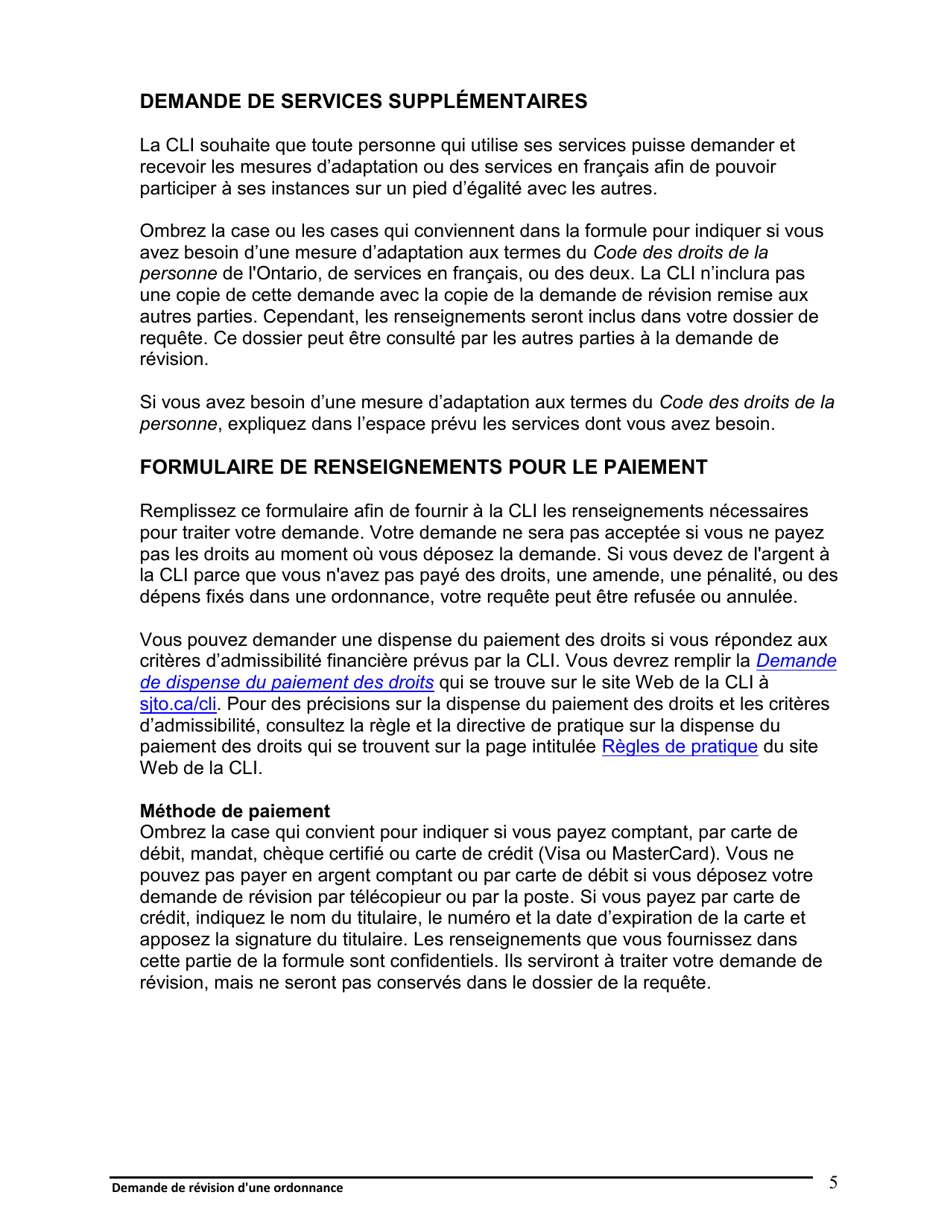 Instruction pour Demande De Revision Dune Ordonnance - Ontario, Canada (French), Page 6