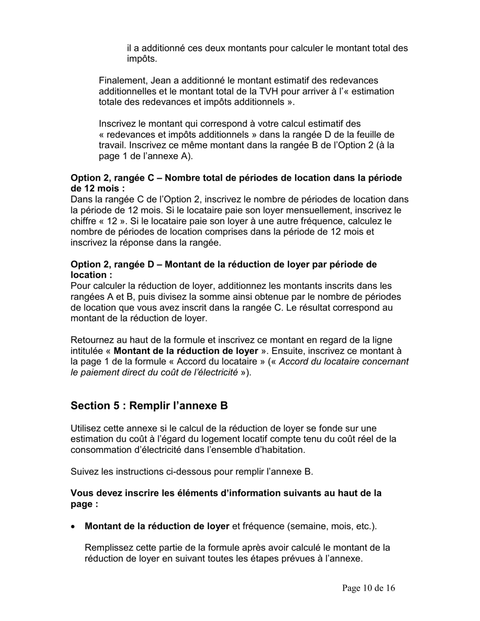 Instruction pour Accord Du Locataire Concernant Le Paiement Direct Du Cout De Lelectricite - Ontario, Canada (French), Page 11