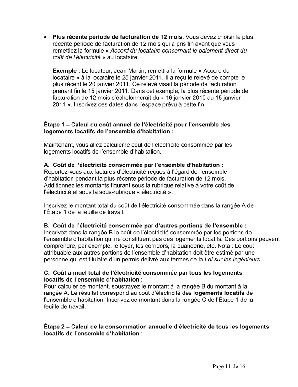 Instruction pour Accord Du Locataire Concernant Le Paiement Direct Du Cout De Lelectricite - Ontario, Canada (French), Page 12
