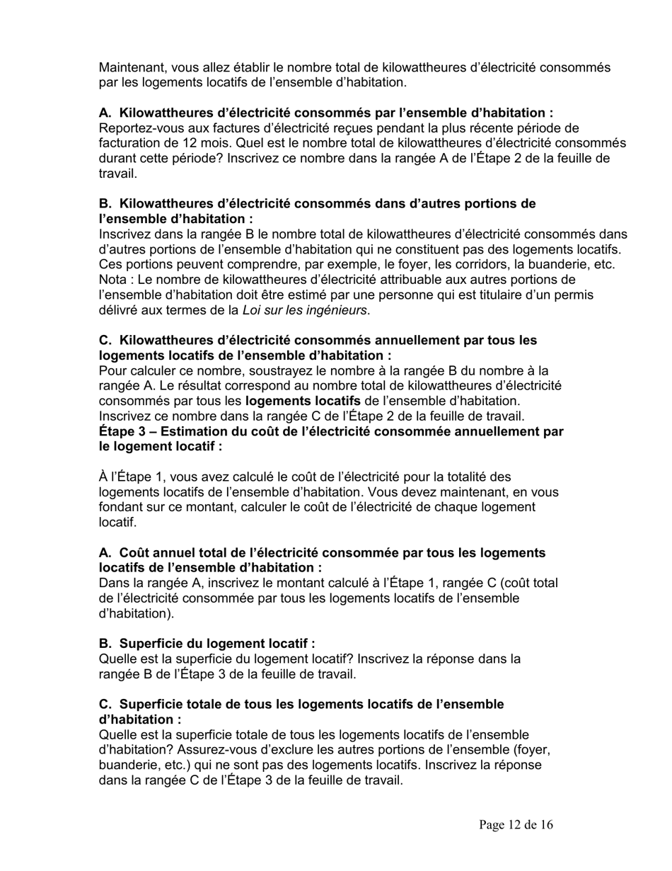 Instruction pour Accord Du Locataire Concernant Le Paiement Direct Du Cout De Lelectricite - Ontario, Canada (French), Page 13