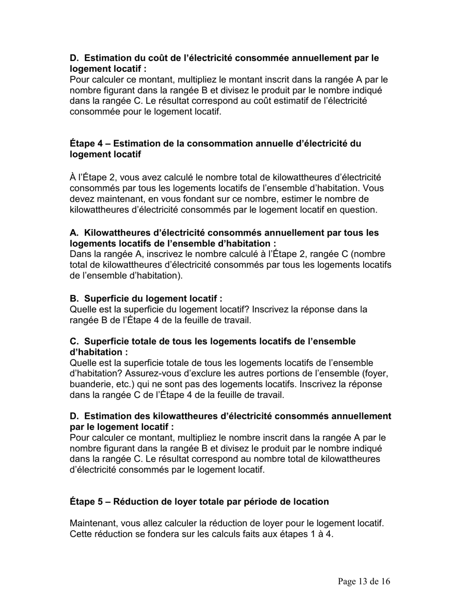 Instruction pour Accord Du Locataire Concernant Le Paiement Direct Du Cout De Lelectricite - Ontario, Canada (French), Page 14