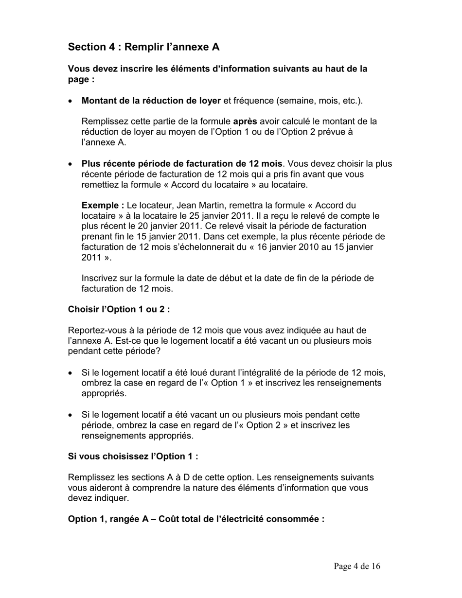 Instruction pour Accord Du Locataire Concernant Le Paiement Direct Du Cout De Lelectricite - Ontario, Canada (French), Page 5
