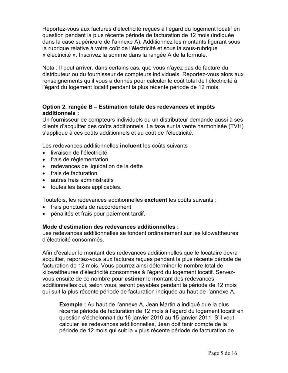 Instruction pour Accord Du Locataire Concernant Le Paiement Direct Du Cout De Lelectricite - Ontario, Canada (French), Page 6