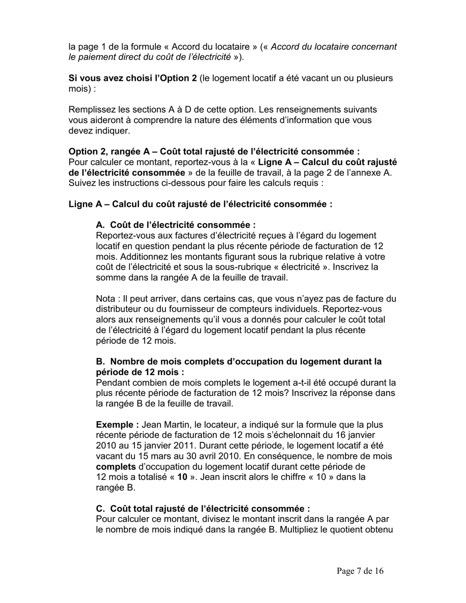 Instruction pour Accord Du Locataire Concernant Le Paiement Direct Du Cout De Lelectricite - Ontario, Canada (French), Page 8